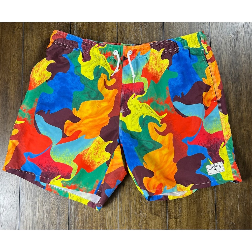 Shein Worldwide Surf Rider Swim Trunks XXL Multicolor Abstract Camo Mesh Lined